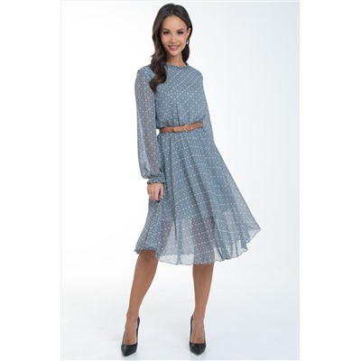 Платье шифоновое серо-голубое с принтом