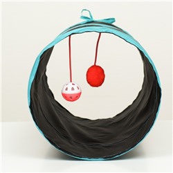 Туннель для кошек с игрушкой, 50×25 см, черный/голубой