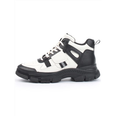 05-P51-1Z WHITE/BLACK Кроссовки женские зимние (натуральная и искусственная кожа, шерсть)