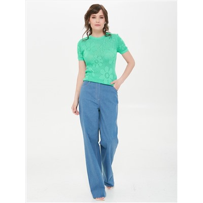 Джемпер вязаный цвета морской воды с короткими рукавами