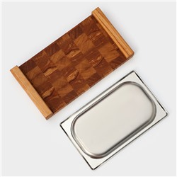 Доска разделочная деревянная торцевая Magistro, с металлической гастроемкостью, 30.5×16.5×5 см, в крафтовой коробке, дуб