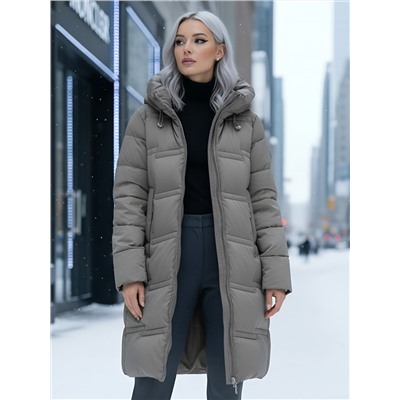 Пальто зимнее утепленное с капюшоном женское светло-коричневого цвета 7779SK