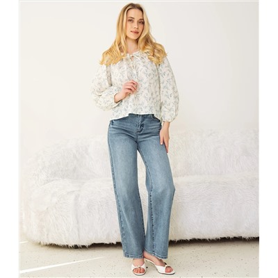 Блуза #КТ197 (1)-2, голубой, кремовый