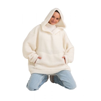 Толстовка женская из овечьей шерсти оверсайз HOT TREND (с капюшоном, цвет Ваниль) цвет БЕЛЫЙ