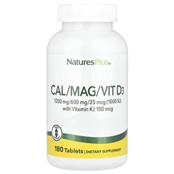 NaturesPlus, комплекс с кальцием, магнием, витаминами D3 и К2, 180 таблеток