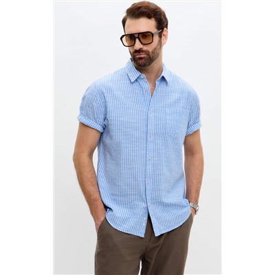 Рубашка к/р лен F111-0451 l.blue stripes
