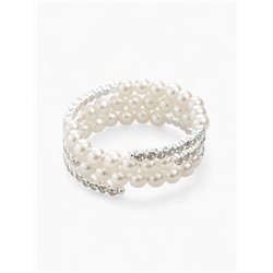 Браслет жемчуг «Пружинка» стразы, шар №8, цвет белый в серебре, d=6 см