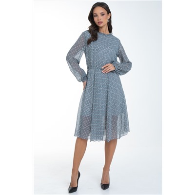 Платье шифоновое серо-голубое с принтом