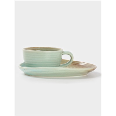 Чайная пара Magistro Sand Ripples, 2 предмета: чашка 300 мл, блюдце 19.8×15.8 см, фарфор, голубая