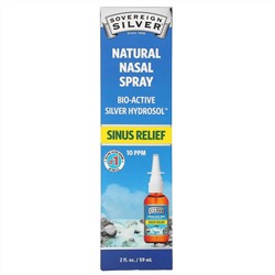 Sovereign Silver, Bio-Active Silver Hydrosol, натуральный назальный спрей, средство для облегчения заложенности носа, 10 част./млн, 59 мл (2 жидк. унции) (10 част./млн в 5 распылениях)