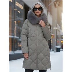 Пальто зимнее утепленное с мехом и капюшоном тренд коричневого цвета 7753K