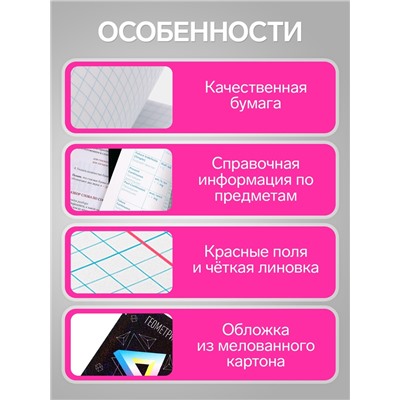 Предметная тетрадь по геометрии Calligrata TOP «Абстракция», 48 листов, в клетку, со справочным материалом, обложка из мелованного картона