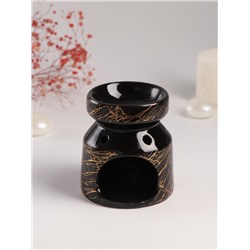 Аромалампа для эфирных масел «Чёрный мрамор с золотыми трещинками», керамика, 9.8×9.8×11 см
