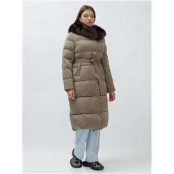 Пальто женское зимние с мехом песец люкс класса коричневого цвета 611_1K