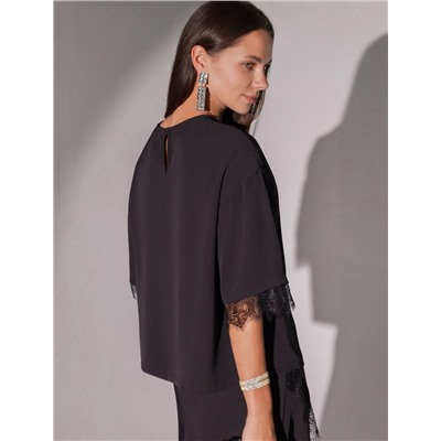 Блузка свободная из креп-шифона с кружевом