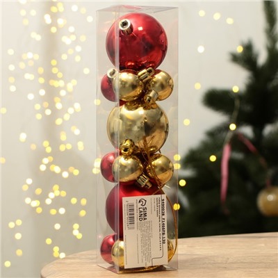 Ёлочные игрушки, шары новогодние, украшение на Новый год, d=3 и d=6, 15 шт., цвет красный и золотой