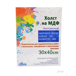 Холст 30х40 грунтованный  на МДФ для рисования /633541