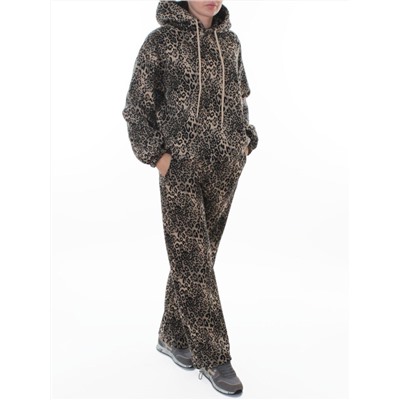 870-8 DK. BEIGE/LEOPARD Костюм спортивный зимний женский (95% хлопок, 5% полиэстер)