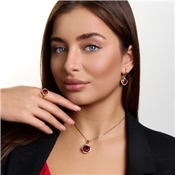 Комплект ювелирной бижутерии коллекция "Дубай" серьги, кулон и кольцо 20 р, покрытие позолота, вставка: стекло и цирконы, цвет: красный и прозрачный, арт.414.554-20
