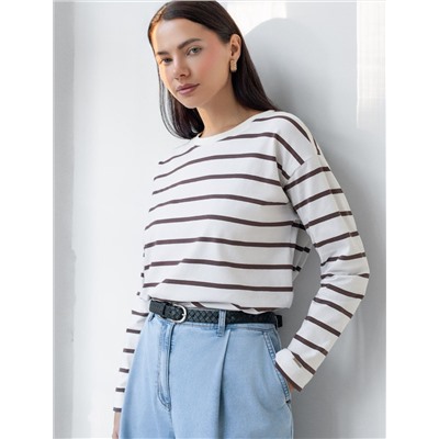 Лонгслив в полоску из премиального хлопка с эластаном