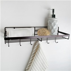 Полка бытовая с крючками 40,4×13,3×12,5 см, цвет коричневый