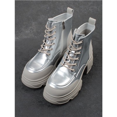 01-F591-2 GREY/SILVER Ботинки демисезонные женские (натуральная кожа, искусственная кожа)