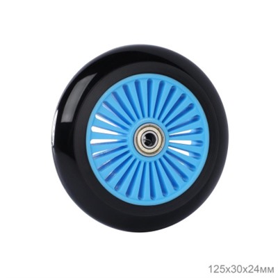 Колесо PU для самоката, обод пластиковый 125/30/24 мм с 2 подшипниками ABEC-7/SK-125-BL/уп 120/ синее