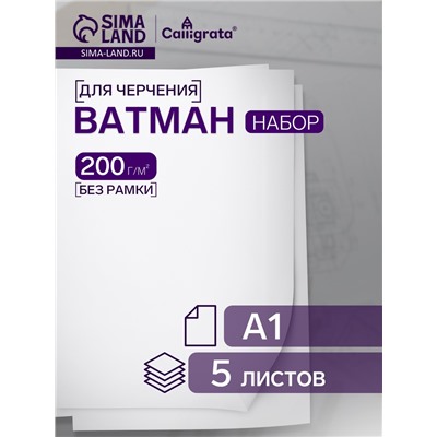 Набор ватманов чертёжных А1, 200 г/м², 5 листов