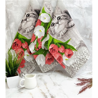 Набор полотенец  вафельных - 50х60 см( 3 шт) ПВ-29008 вид 1 Подарок