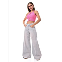 Женские джинсы широкие с потёртостями CRACPOT