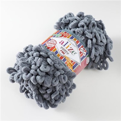 Плюшевая пряжа для вязания руками ALIZE, Puffy fine, 100% микрополиэстер, 14.5 м/100 г, (343 серый)