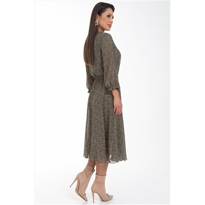 Платье шифоновое цвета хаки с принтом