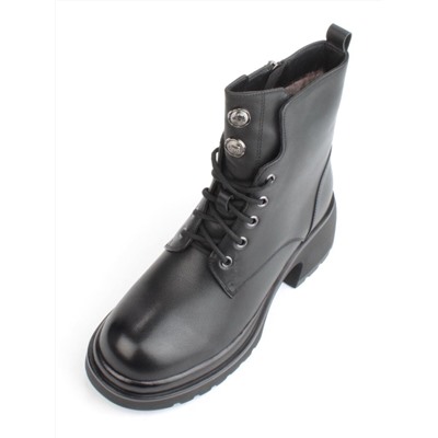 04-M3-H207 BLACK Ботинки зимние женские (натуральная кожа, натуральный мех)