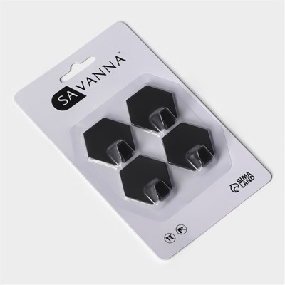 Крючки самоклеящиеся SAVANNA Black Loft, 4 шт., металл, грань 2 см, чёрные