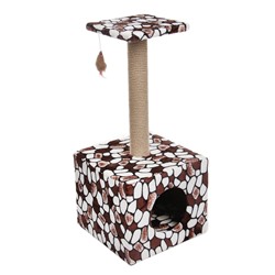 Домик для кошек с когтеточкой «Куб», с площадкой и игрушкой, 35×30×85 см, микс цветов