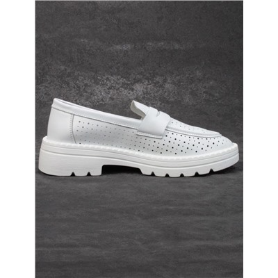 03-YD10-2D WHITE Лоферы женские (натуральная кожа)