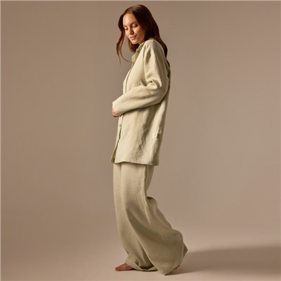 Пижама женская (рубашка, брюки) SL HOME Linen, светло-зелёная