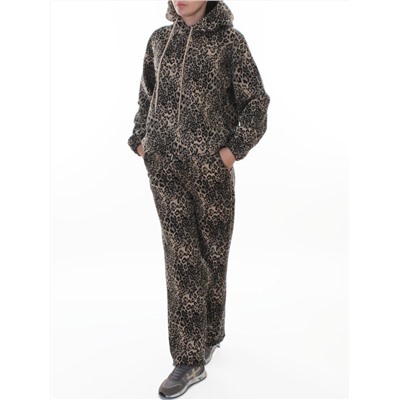 870-8 DK. BEIGE/LEOPARD Костюм спортивный зимний женский (95% хлопок, 5% полиэстер)