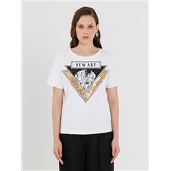 Футболка белая с принтом и пайетками