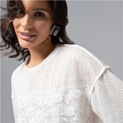 Футболка комбинированная с вышивкой, Буду тебе сниться (айвори)