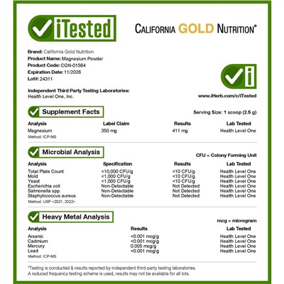 California Gold Nutrition, магний в растворимом порошке с нейтральным вкусом, 283 г (10 унций)