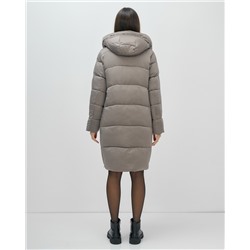 Пальто зимнее утепленное с капюшоном женское серого цвета 7638Sr