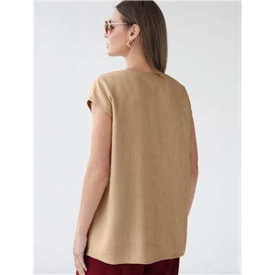 Свободный топ с V-вырезом и цельнокроеным коротким рукавом изо льна с вискозой