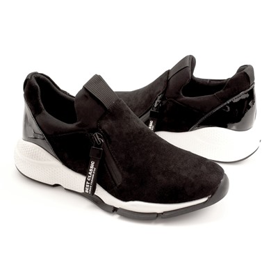 Annibeila (Fashion) S1120-5241K(ZY-18)Z Кроссовки чер иск велюр+иск лак, подклад текстиль