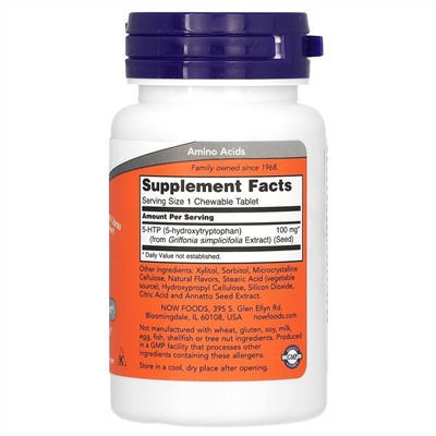 NOW Foods, 5-гидрокситриптофан, натуральный цитрусовый вкус, 100 мг, 90 жевательных таблеток