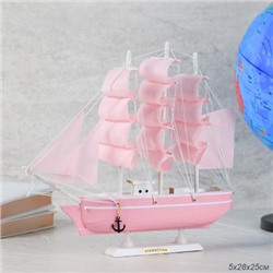 Макет парусного корабля 28х25 см / SH227pink /уп 36/розовый парус