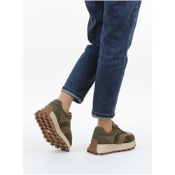 04-P118-2C GREEN Кроссовки демисезонные женские (натуральная замша, натуральная кожа, текстиль)