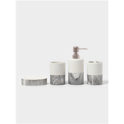 Аксессуары для ванной SAVANNA Stone gray, 4 предмета, дозатор для мыла 390 мл, 2 стакана, мыльница, белые