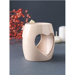 Аромалампа для эфирных масел «Сердце с розами», керамика, бежевая, 8×8×9 см