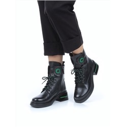 01-P514-4 BLACK/GREEN Ботинки демисезонные женские (натуральная кожа, байка)